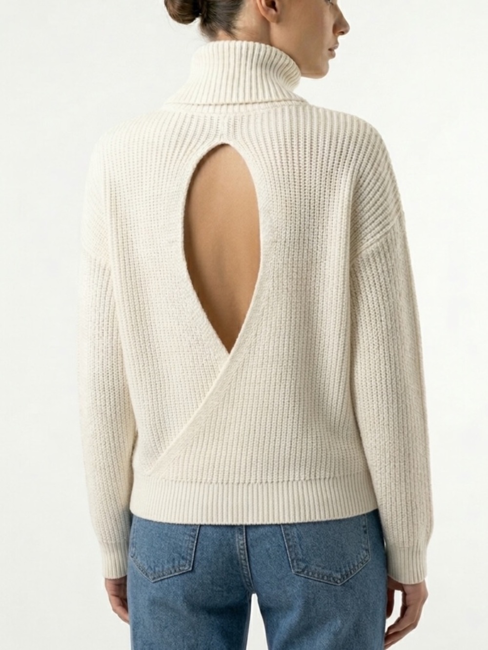 Lou & Grey Cream Crossover Open Back Turtleneck Alpaca Wool Sweater Size Medium